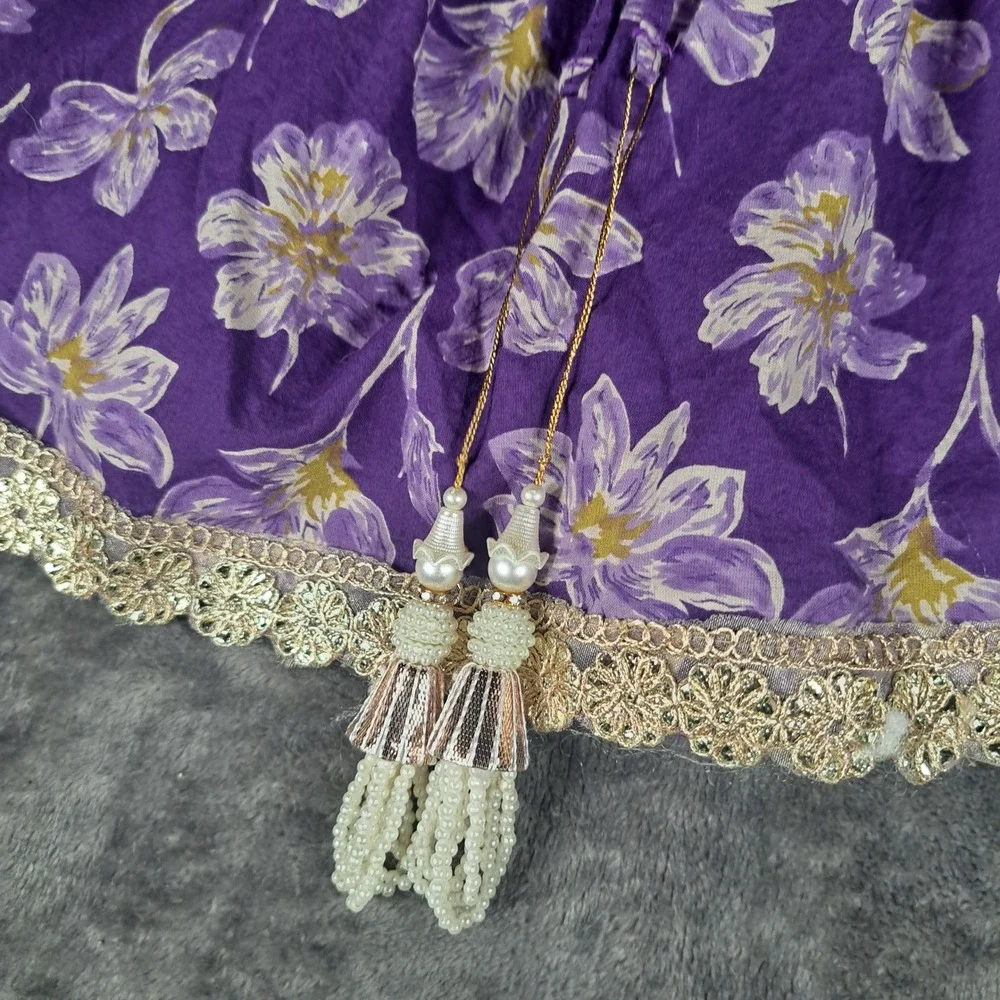 RidoKidz Purple Floral Alia Cut Kurti Top Indian Ethnic Cotton Dress Beaded